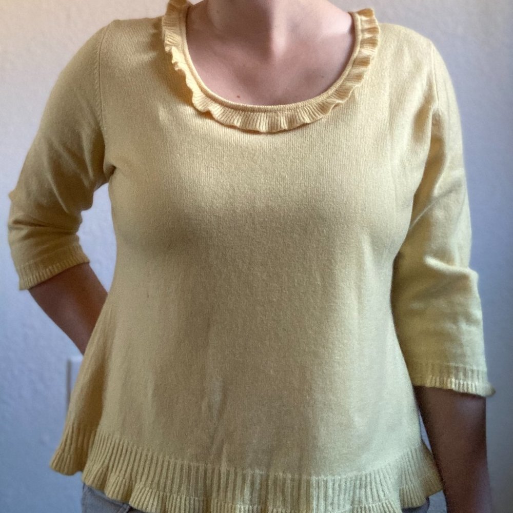 Pure Cashmere Sweater Sunshine Yellow, Ruffled, Scoop Neck - Picture 3 of 10